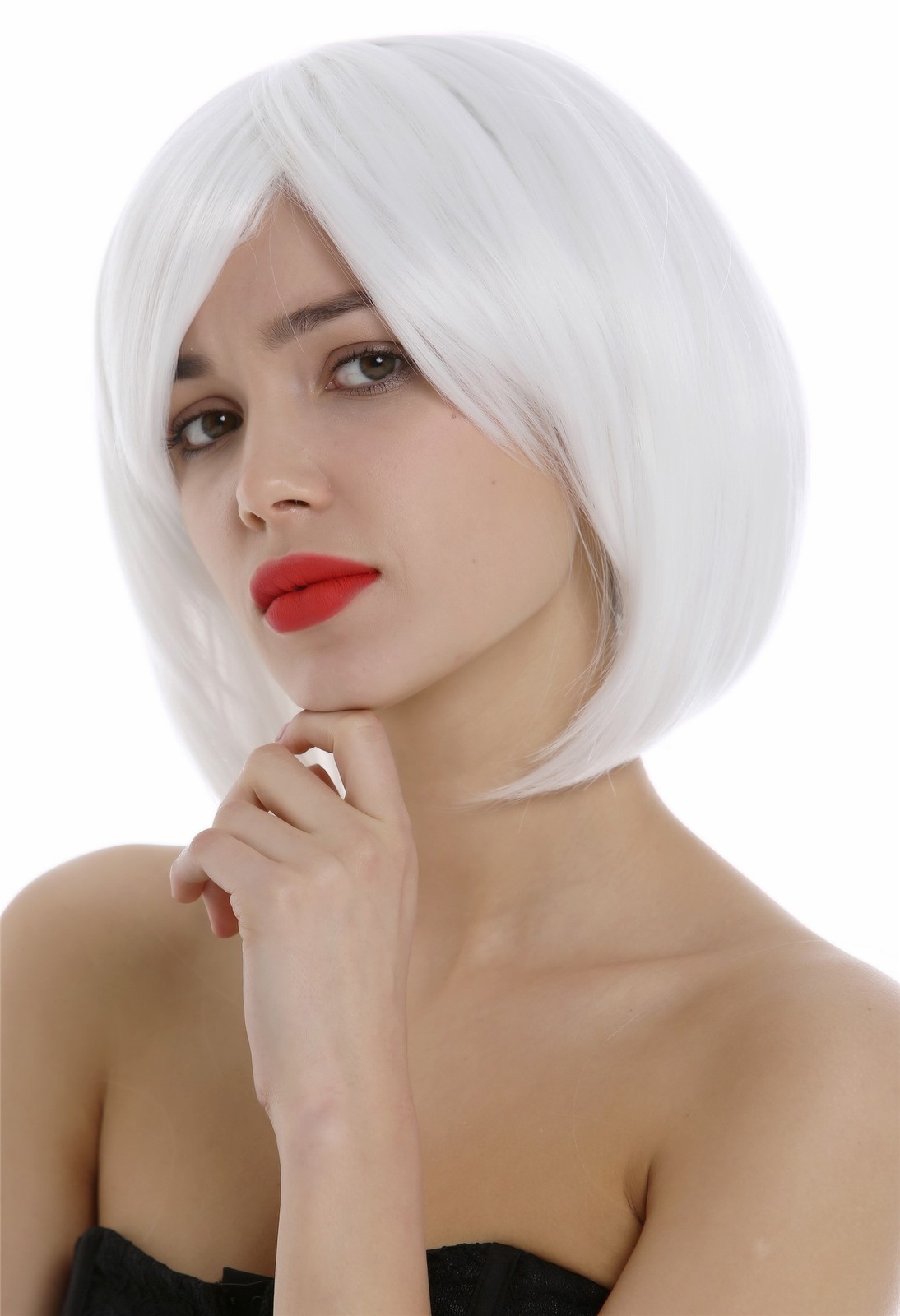 Wig Women Bob Longbob Short Fringed Parted White 1215