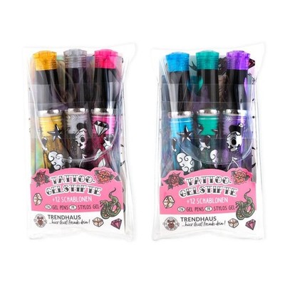 Trendhaus Tattoo Studio Gelstifte Glitzer 3er-Set, 2-fach sortiert