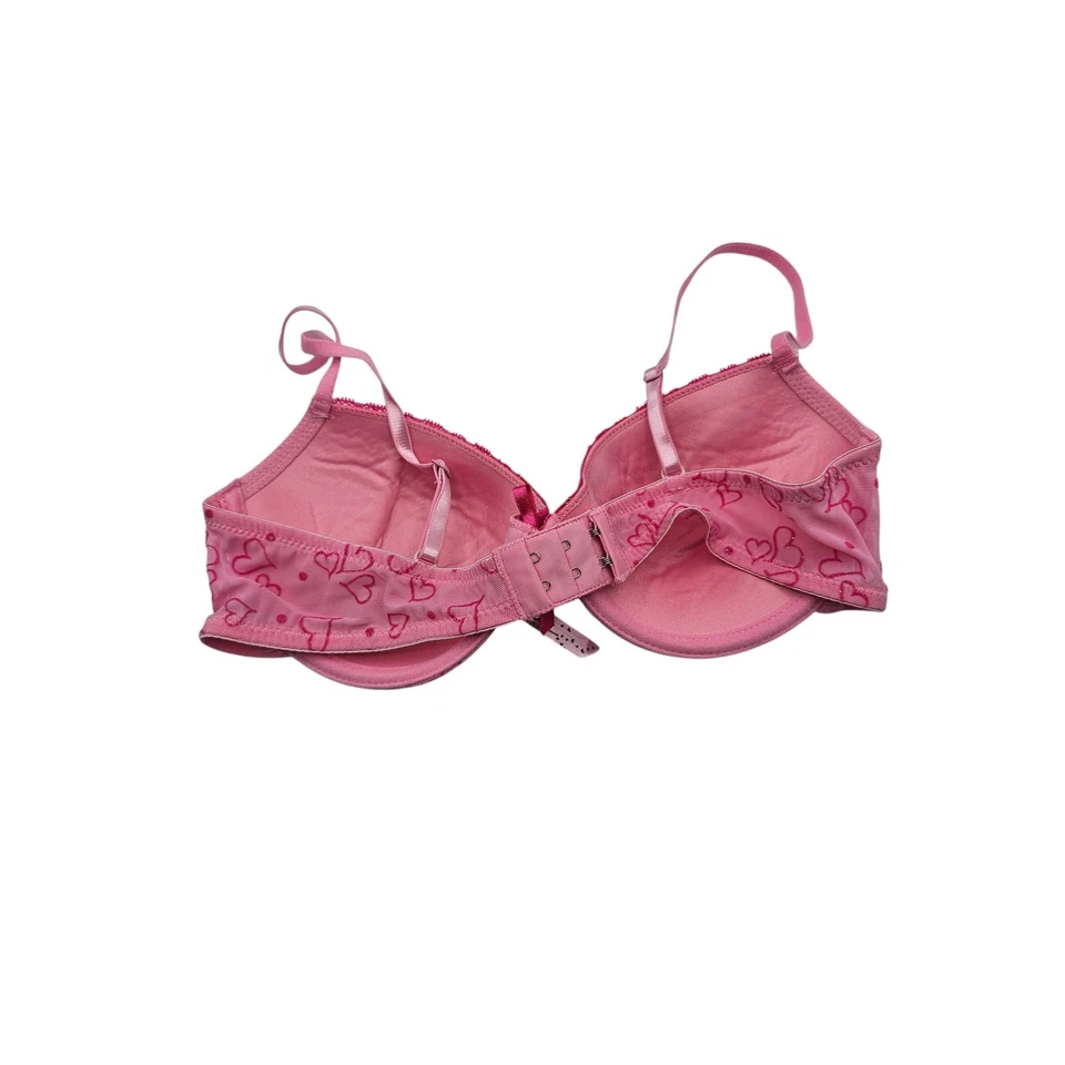 Sujetador Camiseta Vintage Y2K Native Intimates Talla 36C Rosa Estampado Corazón Malla Foto 3 de 4