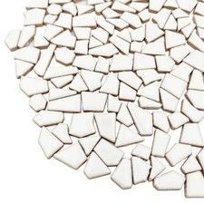 200g Ceramic Mosaic Tiles for Crafts,Irregular Stained 0.2" x 0.8", White
