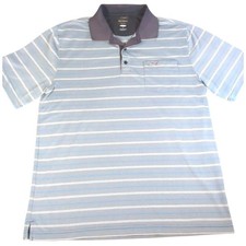 Greg Norman Polo Shirt Men's Large Gray Blue and White Striped Golf ML75 PlayDry