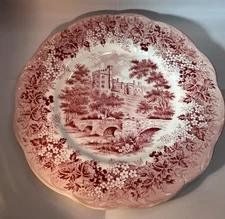J&G Meakin Romantic England Derbyshire Haddon Hall Red White Dinner Plate