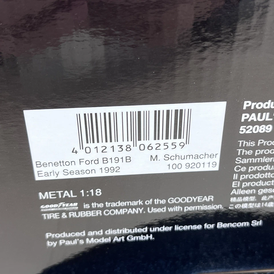 MINICHAMPS 1/18 Benetton Ford B191B Michael Schumahcer 1992 CAMEL 100920119 - Image 2 of 4
