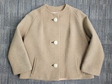 1950s short wool trapeze coat with bold cream buttons and designer details