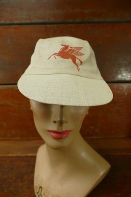 Vintage 1950s Mobil Oil Exxon Pegasus Embroidered Advertising Hat Made USA