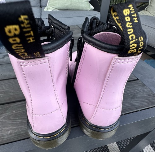 Dr Martens 1460 PINK Patent Leather Combat Lace Up Zip Boots Toddler Size 11 - Picture 2 of 5
