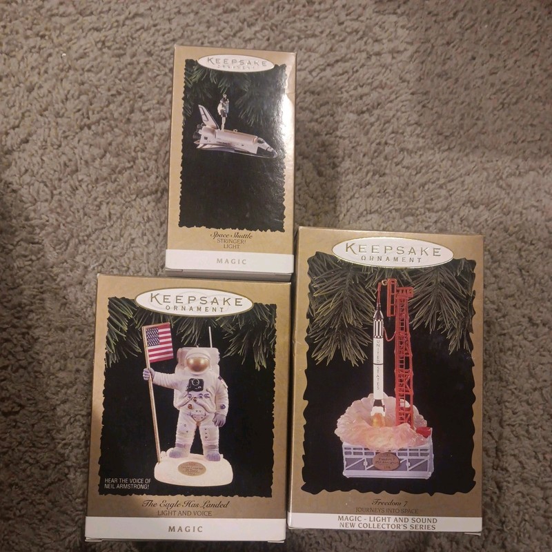 Hallmark  The Eagle has Landed, freedom 7 & Space Shuttle Ornaments Lot Of 3