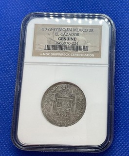 1784 El Cazador shipwreck 2 Reales silver coin