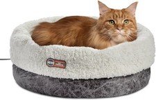 Gray 14"x18" Heated Cat Bed Indoor Thermo-Snuggle Cup Bomber Soft Heated Pet Bed