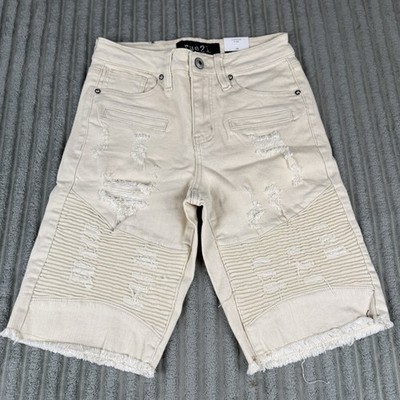 NWT Rue21 Supreme Flex Jean Shorts Sz 26 At The Knee Distressed Beige Inseam 11''