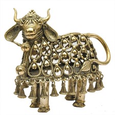 Antique Ornate Brass Bull Statue - 5.1 Kg Heavy Handcrafted Art