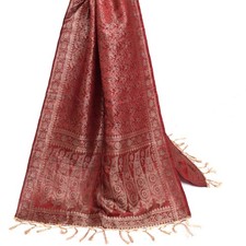 Sushila Vintage Maroon Banarasi Dupatta 100 Pure Satin Silk Woven Long Stole