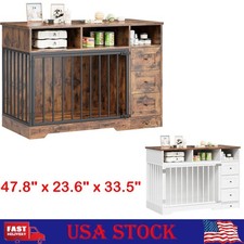 48" Dog Crate Furniture with Storage Drawers and Shelves, Wooden Dog Kennel