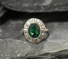 Oval 2.10 Ct Emerald & Moissanite Wedding Ring 14K White Gold Finish