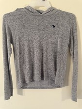 Abercrombie Kids Girls Hoodie Size 13/14 Gray Heather Logo Long Sleeve Pullover