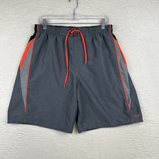 Nike Swim Trunks Shorts Embroidered Logo Mesh Lined Gray Black Neon Men  s Large