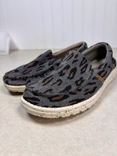 Hey Dude Misty Charcoal Cheetah Women  s Sz 8 Slip On Loafers Soft Cotton Shoes