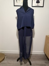 LIMITED EDITION Navy Blue Chiffon Sleeveless Shirt Dress 16