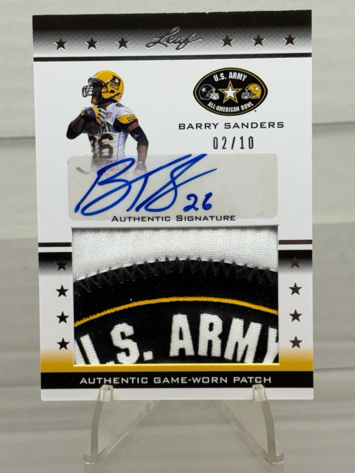 2012 Leaf Barry Sanders PA-BS1 Game Worn Patch Auto /10 US ARMY Patch