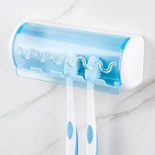 1 PCS Self Adhesive Toothbrush Holder with Cover for Bathroom, 5-Slot Wall