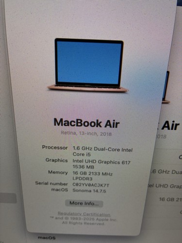 FOR PARTS Apple MacBook Air MRE82LL/A Core i5-8210Y 1.6GHz 16GB RAM 250GB SSD - Afbeelding 2 van 15