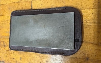 Vintage EZE-LAP Diamond Plate Sharpening Stone 4'' x 2''  With Leather Sleeve