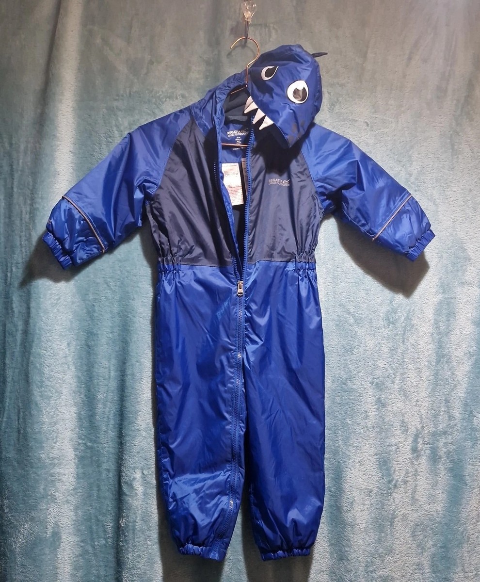 Regatta Kids Mid-weight Puddle-suit, Blue Green Dinosaur 36-48