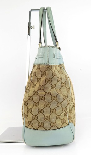 Auth GUCCI Brown GG Canvas and Blue Leather Mayfair Tote Bag Purse #58999 - Picture 5 of 19