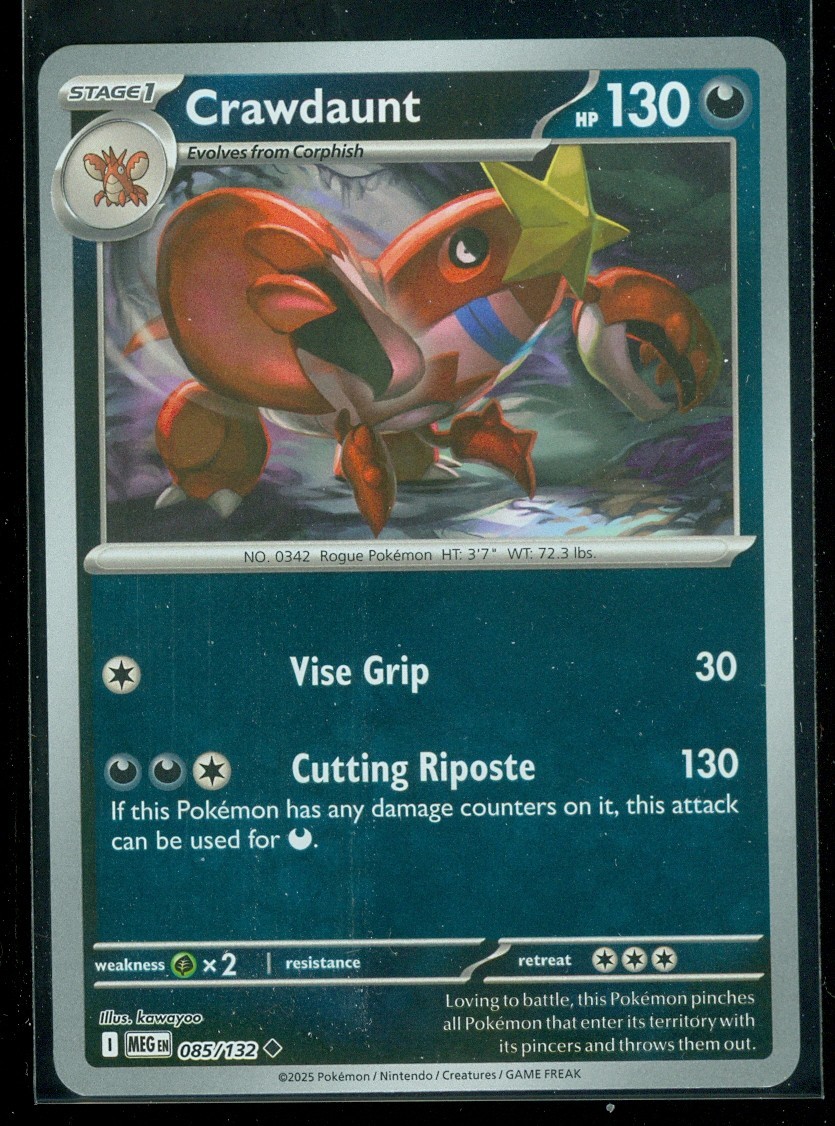 Pokemon CRAWDAUNT 085/132 - Mega Evolution - Rev Holo - MINT