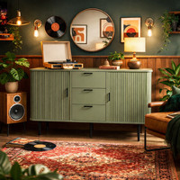 Sideboard Storage Cabinet 2 Sliding Doors 3 Drawers Adjustable Shelves Organizer