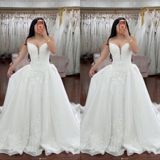 White Wedding Dress Beach A Line Sleeveless with Detachable Train Bridal Gowns