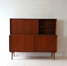 MidCentury Credenza con ribalta e ante scorrevoli, design danese vintage, 50s
