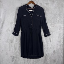 LOFT Dress Shirt Dress Drawstring Waist 3/4 Sleeve Black Size Medium Flowy Chic