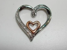 LOVELY STERLING 925 & 10K GOLD W/ACCENT DIAMOND HEART SLIDE PENDANT! 