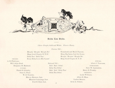 1898 The Indiana University Arbutus Page Delta Tau Delta Fraternity Members