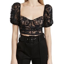 For Love  Lemons Rosalie Black Puff Sleeve Lace Bustier Crop Top Size XS