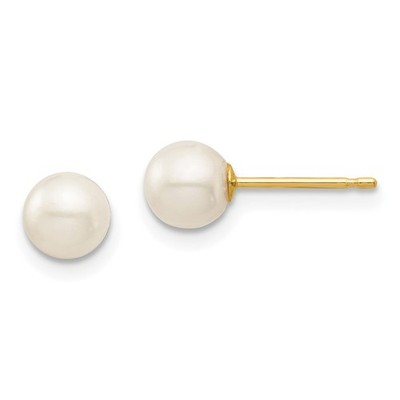 Ohrstecker 14 Karat Gelbgold 5-6 mm weiße runde Süßwasserzuchtperlen