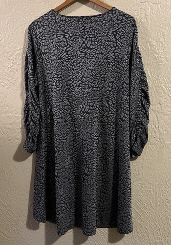 Dennis Basso Jacquard Knit Tunic Top Women’s XL Gray 3/4 Ruched Sleeve Career - Picture 2 of 8