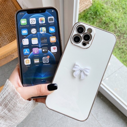 Lovely Pearl Bowknot Case Plating Cover For iPhone 14 Pro Max 13 12 11 XR XS 8 - Picture 7 of 14