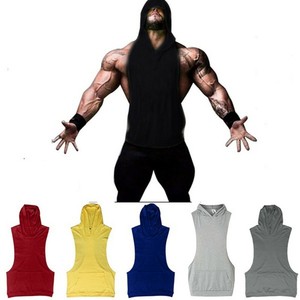 Men-039-s-Fitness-Gym-Solids-Bodybuilding-Workout-Cotton-Sleeveless-Hoodies-Tank-Top