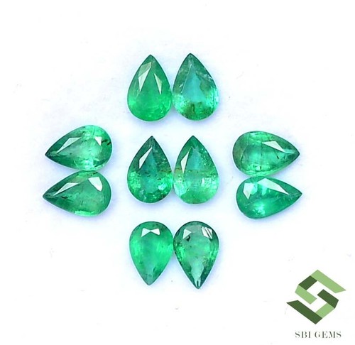 3.32 Cts Natural Emerald Pear Cut 6x4 mm Lot 10 Pcs Untreated Loose Gemstones - Picture 7 of 8