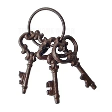 Cast Iron Skeleton Keys On A Ring Victorian Antique Style Rustic Brown