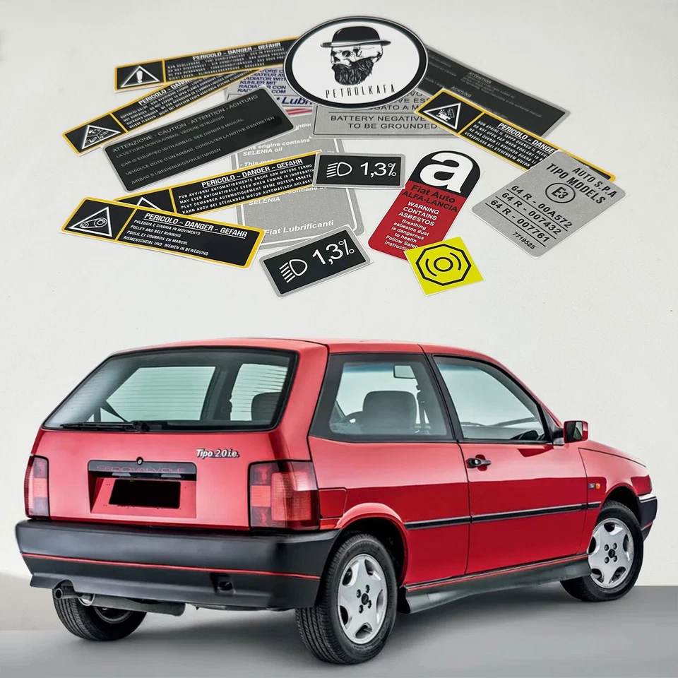 Etiquetas adhesivas del motor Fiat Tipo Sedicivalvole restauración precaución Foto 2 de 4