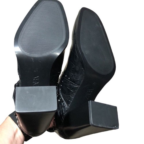 ZARA | Women’s Black Studded Strappy Croc Embossed Heeled Buckle Booties size 37 - Picture 6 of 13