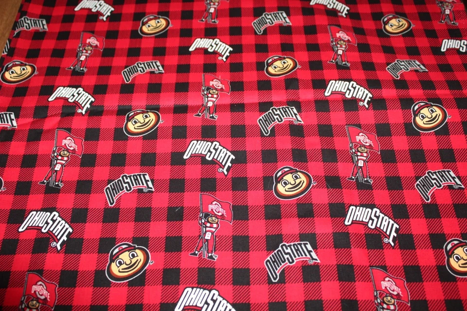 Ohio State Fabric Lot 4.5 YARDS Plaid Red & Black Logo Football Crafts - Image 2 of 4