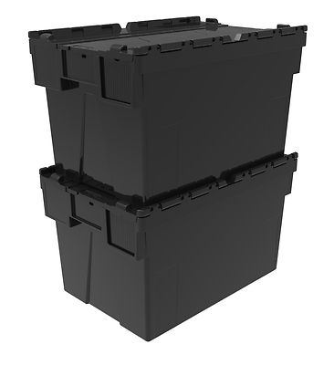 10 x NEU SCHWARZ 65 Liter Kunststoff Aufbewahrungsboxen Behälter Kisten Tragetaschen mit Deckel