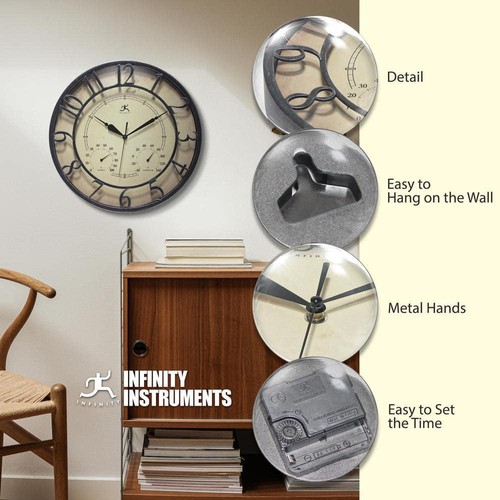 3D Wall Clock 16 in. Round Indoor/ Outdoor All-Weather Hygrometer Thermometer - Picture 5 of 7