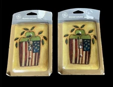 2 VINTAGE GE GENERAL ELECTRIC AMERICANA WALL SWITCH PLATE COVER APPLES FLAG 2002