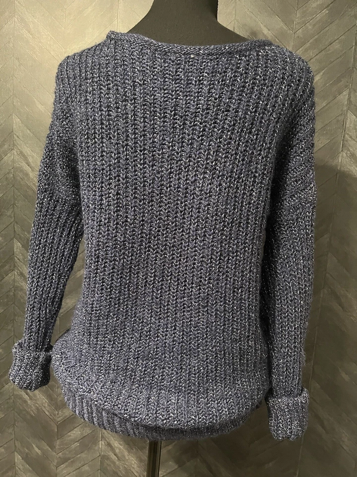 Suéter Pullover American Eagle Outfitters Talla S Mezcla de Lana Azul/Plateado Hilo Foto 3 de 4