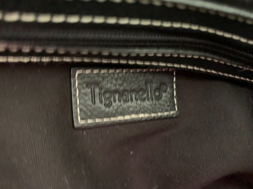 TIGNANELLO Black Handbag Pebbled Leather Double Handles Satchel Shoulder Purse - Picture 9 of 11